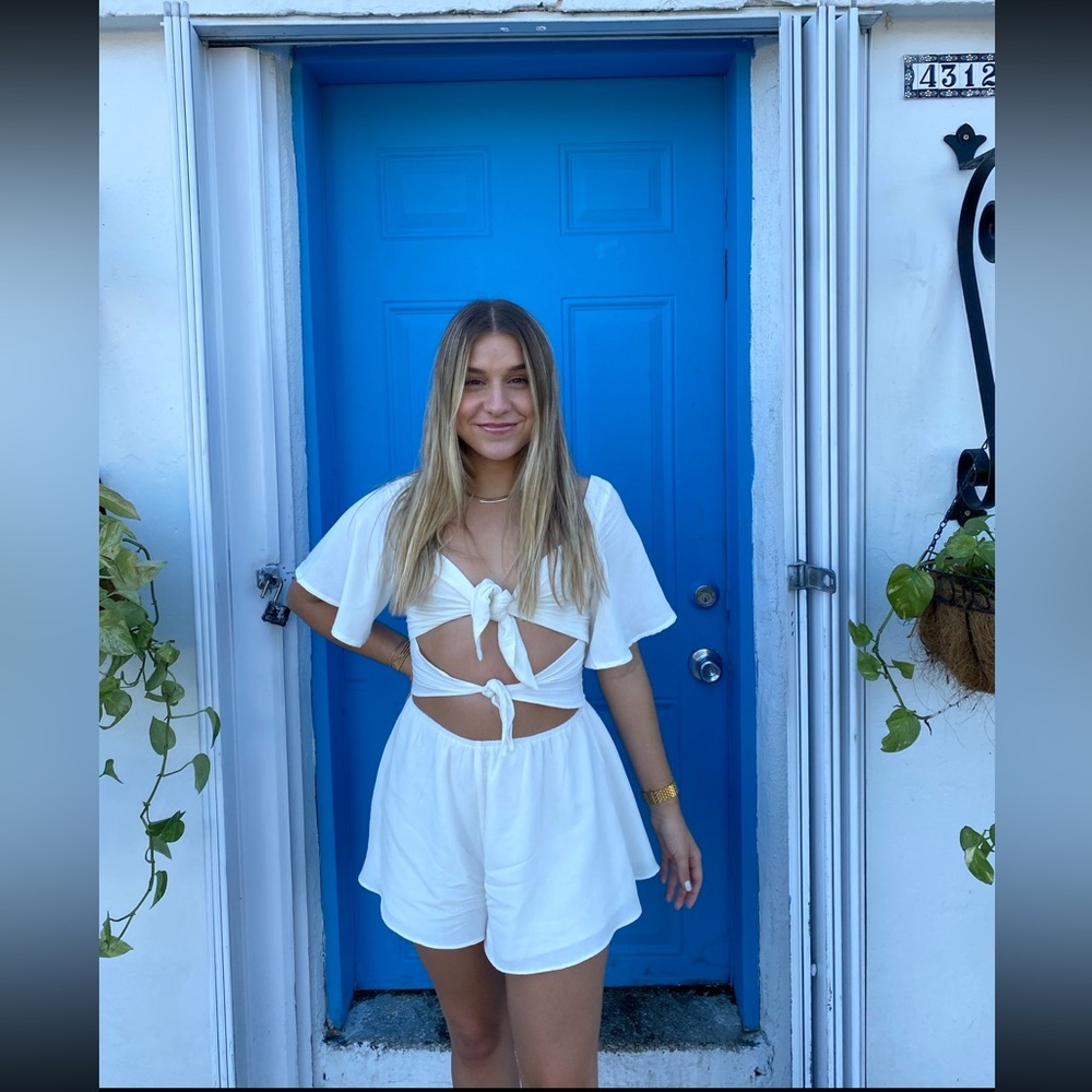 Sabo Skirt white linen cut-out romper